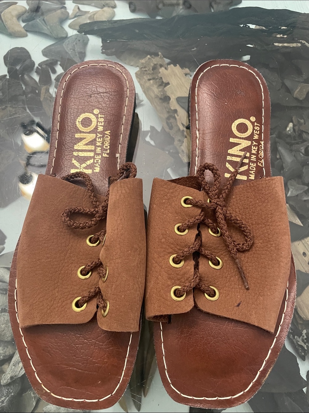 Kino Brown Leather Lace-Up Slide Sandals